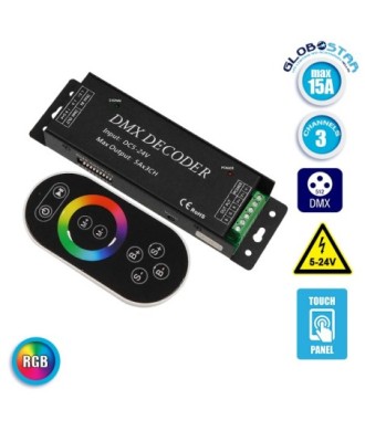 Ασύρματος LED RGB Controller DMX512 με Χειριστήριο Αφής 2.4G RF 5V (75w) - 12V (180w) - 24V (360w) DC GloboStar 15144